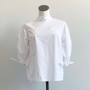 Paper London Anthro puff tie sleeve mock neck poplin blouse white size 6
